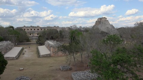 Uxmal ancient Mayan city (ballcourt, Pyramid of the Magician, Nunnery Quadrangle). Yucatan, Mexico