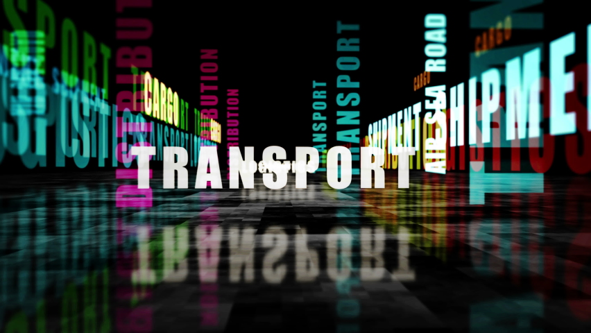 Transport text seamless loopable 3d abstract animation. Loop concept of logistics, shipment, distribution and cargo.