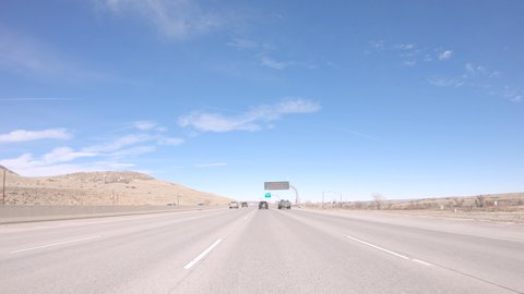 Denver, Colorado, USA-January 12, 2020 - Driving on an interstate highway I-25 in suburban America.