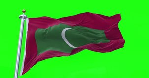 Maldives flag realistic waving in the wind 4K video, for Independence Day or Anthem etc, green screen background chroma key (Perfect Loop)