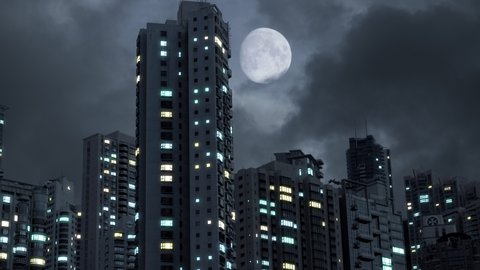 Blackout Future Modern City 4k. Power Outage In A High Rise Apartment Complex. Location: Hong Kong. 