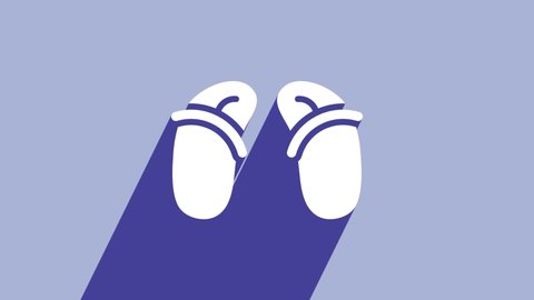 White Flip flops icon isolated on purple background. Beach slippers sign. 4K Video motion graphic animation.