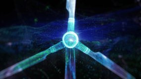 Wind Turbines Energy Futuristic Technology Concept. Beautiful 3d animation of wind turbines over sky  with Particles Digital Network and Big Data. 5G ioT. Alternative energy concept.  - Powered by Shutterstock - Get 15% off with code: PIKWIZARD15