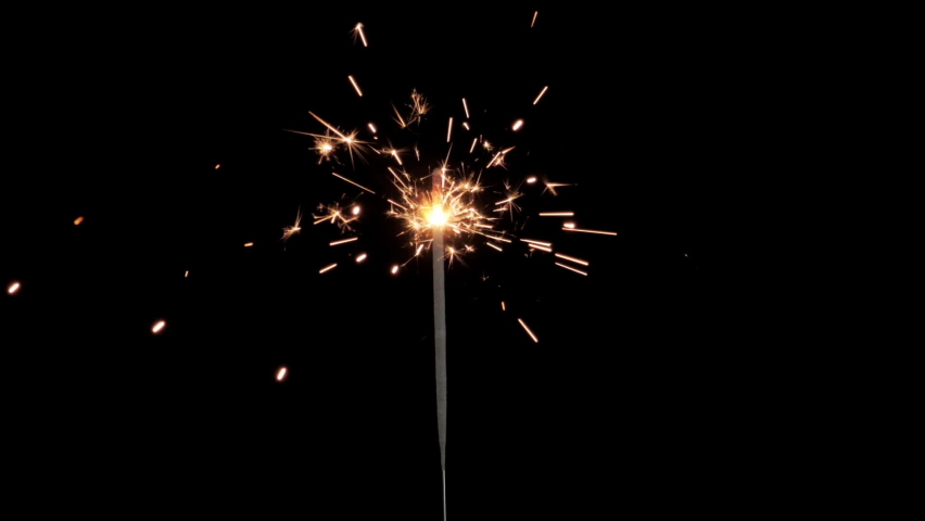 Closeup Of A Festive Sparkler Isolated On Black Background. Slow Motion. Celebration, Success, New Years Concept.  Royalty-Free Stock Footage #1072815437