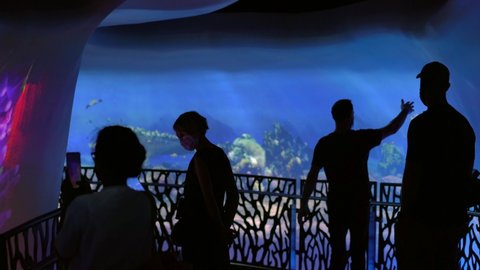 Dubai, United Arab Emirates, March 2021-people visiting and exploring Expo 2020 Terra pavilion
