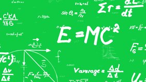 Math and physics formulas. Seamless loop animation on chroma key, 16 bit depth. Handwritten mathematics equations and geometric shapes flying away. - Powered by Shutterstock - Get 15% off with code: PIKWIZARD15