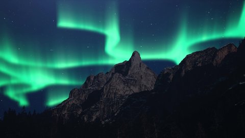 Beautiful Northern Lights Animation.Green Lights Aurora Borealis in Norway,Canada,Finland,Iceland and Sweden.
Polar weather and blue starry sky on a cold night.Mountain landscape motion Background 4k 