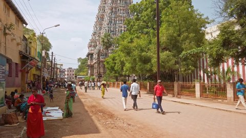 Madurai, India - Circa December 2019. Meenakshi Sundareswarar Temple in Madurai. Tamil Nadu, India. It is a twin temple, one of which is dedicated to Meenakshi, and the other to Lord Sundareswarar.