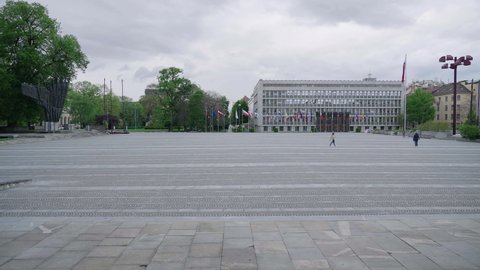 LJUBLJANA, SLOVENIA - 2021: Slovenian Parliament square of the republic wide shot 4K