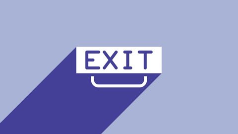 White Fire exit icon isolated on purple background. Fire emergency icon. 4K Video motion graphic animation.
