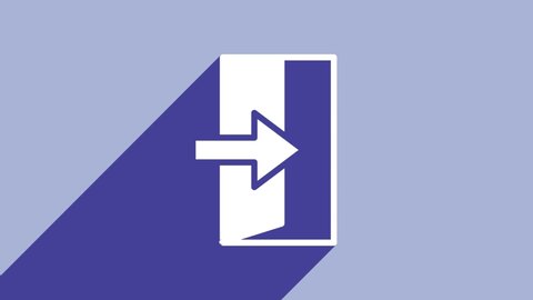 White Fire exit icon isolated on purple background. Fire emergency icon. 4K Video motion graphic animation.