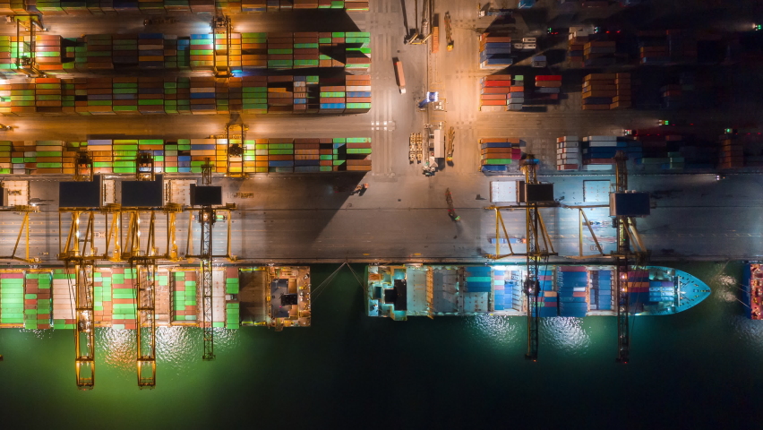 Time lapse Container , container ship in export and import business and logistics.