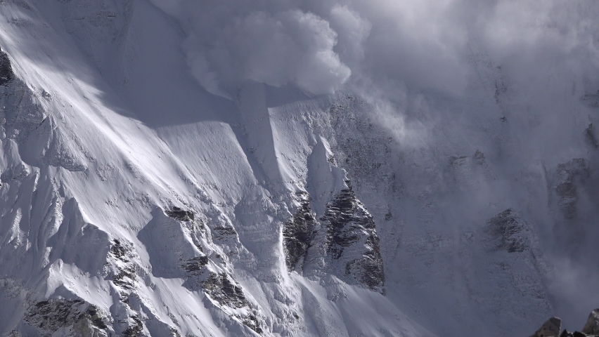Power of nature. Real powerful avalanche comes from a big mountain
