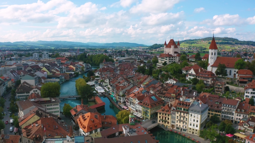 Aerial view over Thun, Switzerland Royalty-Free Stock Footage #1072859147