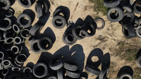 aerial shooting a huge pile of rubber