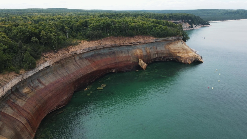 Lake Superior Pictured Rocks Munising Michigan Summer Drone