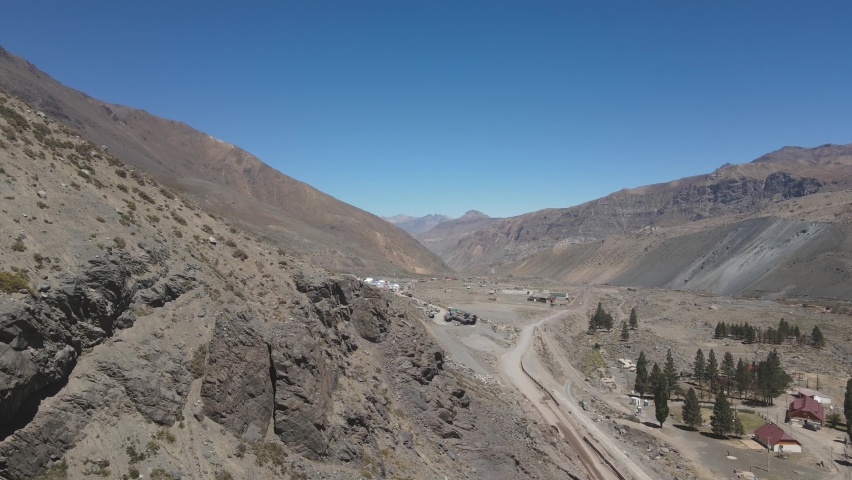 aerial view of cajon del maipo, santiago chile. nature and river