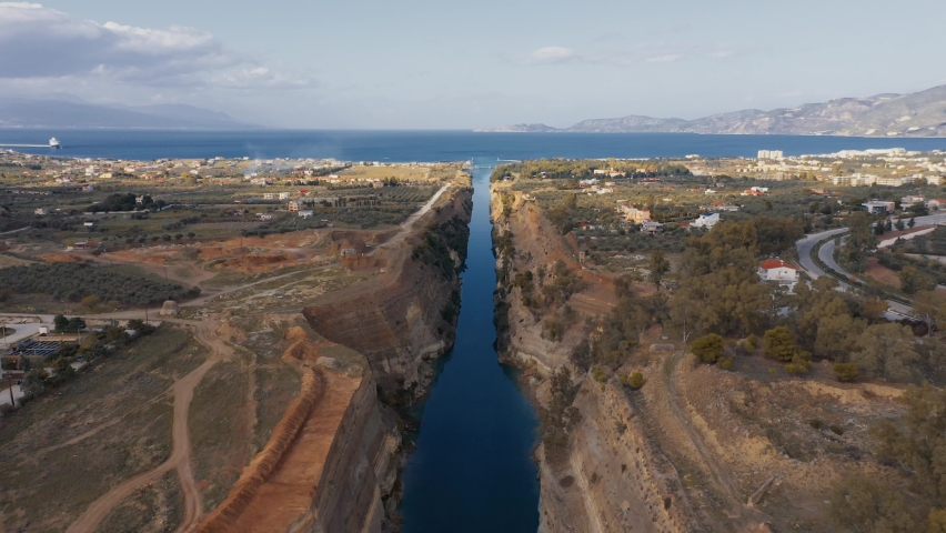 Aerial, Canal Of Corinth, Greece. Graded and stabilized version. 