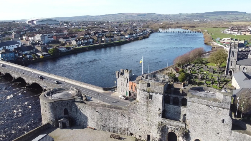 Drone view - King John's Castle, Limerick, Ireland Royalty-Free Stock Footage #1072886789