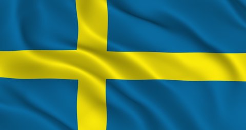 Swedish Flag Seamless Smooth Waving Animation. Fine flag of Sweden with Folds. Symbol of the Kingdom of Sweden. Loop animation, 3D render, 60fps. Possible high quality slowdown by 2 times at 30fps