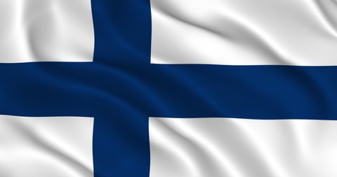 Finnish Flag Seamless Smooth Waving Animation. Fine flag of Finland with Folds. Symbol of the Republic of Finland. Loop animation, 3D render, 60fps. Possible Lossless deceleration by 2 times at 30fps
