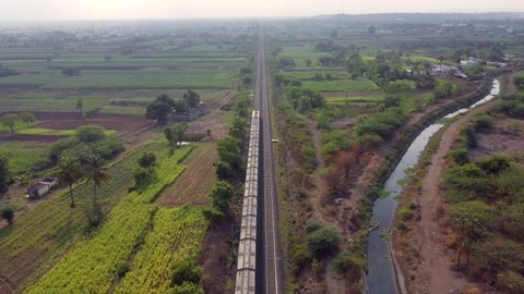 Drone footage of a freight train at Uruli near Pune India.