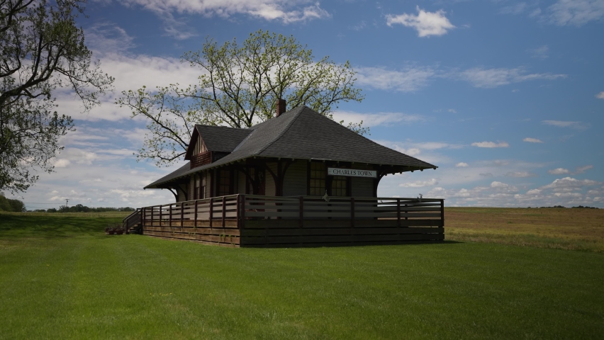 Charlestown, WV, USA - 05 12 2021: Old historic train station for Charles Town, WV.