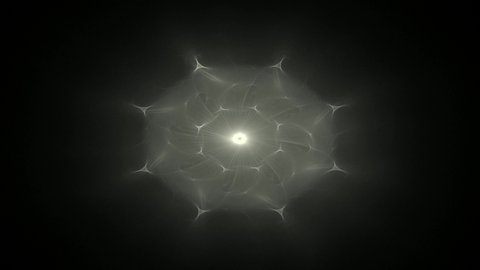
Fractal art. Abstract white, beige, light blue particle stars inside transparent sphere. 4k seamless animation loop.