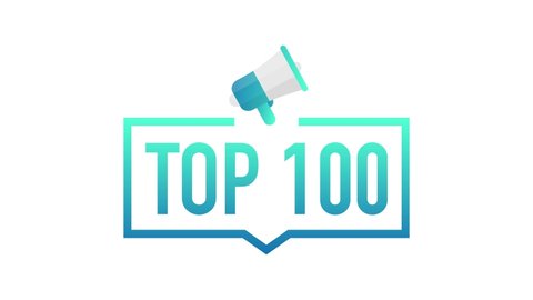 Top 100 - Top One hundred colorful label on white background. Motion graphics.