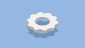Simple isometric animated gear with shadow. Settings icon rolling conceptual 2d video clip. Shape animation