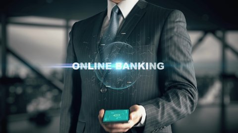 Businessman with Online Banking hologram concept