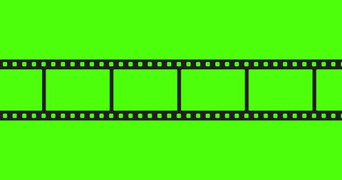Animation of a blank film strip isolated on a white background. Film 35 mm. Cinema concept. 4K. Green screen