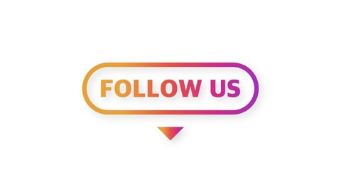 Follow us megaphone pink banner in 3D style on white background. Motion graphics.
