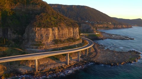 Amazing Road Bridge Of Sea Cliff Bridge In The Northern Illawarra Region Of New South Wales Australia - aerial shot