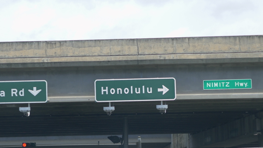 Car POV on Honolulu street sign in Hawaii in 4k slow motion 60fps
