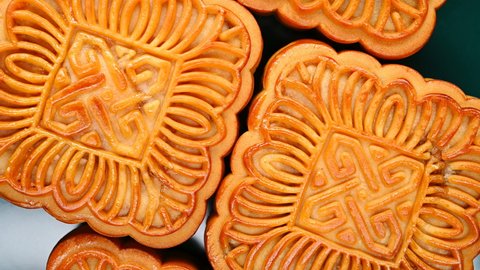 top view square shape traditional mooncakes rotating