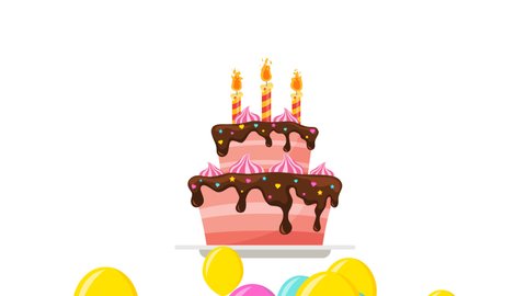 Happy Birthday Design. Animated birthday cake with candle. Alpha Channel