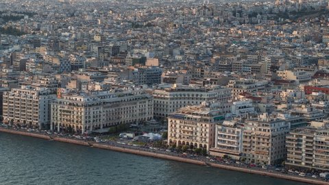 Establishing Aerial View of Thessaloniki, Greece, Old Town