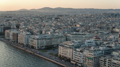 Establishing Aerial View of Thessaloniki, Greece, Old Town
