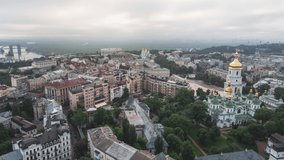 Establishing Aerial View Shot of Kyiv Kiev, Ukraine, grey colours
