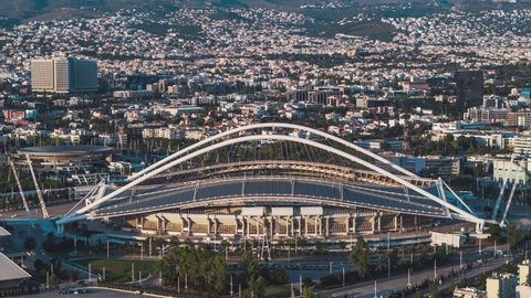 Athens, Greece - circa 2019 - Aerial View Shot of Athens, Olympic Complex, Greece
