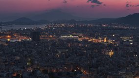 Establishing Aerial View Shot of Athens, endless city at night evening, Greece