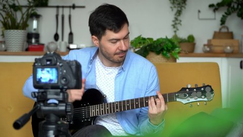 Portrait Smiling Blogger Records Training Music Stock Footage Video ...