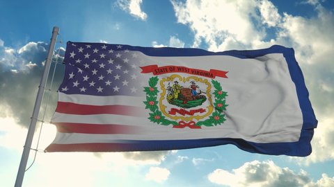 Flag of USA and West Virginia state. USA and West Virginia Mixed Flag waving in wind