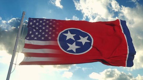 Flag of USA and Tennessee state. USA and Tennessee Mixed Flag waving in wind
