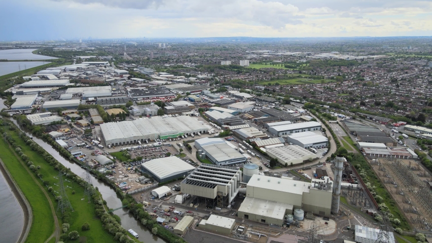 Brimsdown Enfield industrial estate Lea Valley UK Aerial reveal footage. Royalty-Free Stock Footage #1072984727