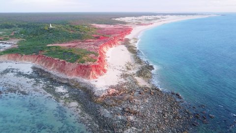 Aerial View Of Cape Leveque With Lighthouse In The Distance At Dampier Peninsula Of Western Australia.