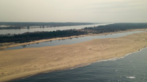 Scenic Beaches With Sandy Shore On Mewia Lacha Nature Reserve In Sobieszewo Island, Bay Of Gdansk, Baltic Sea, Poland. - Aerial Shot