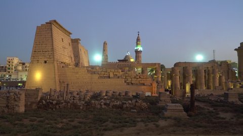 Luxor Temple in Luxor, ancient Thebes, Egypt. Luxor Temple is a large Ancient Egyptian temple complex located on the east bank of the Nile River and was constructed approximately  