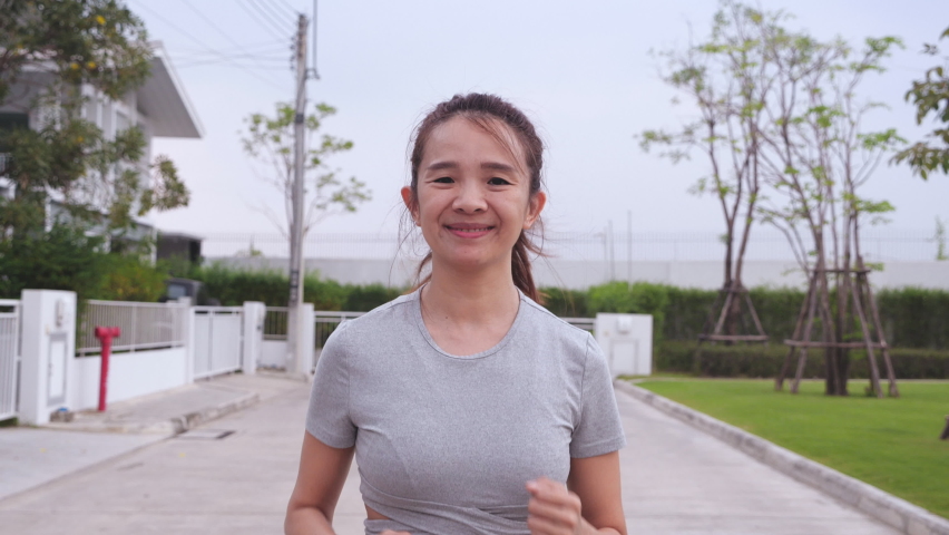 Chinese women jogging in the village
